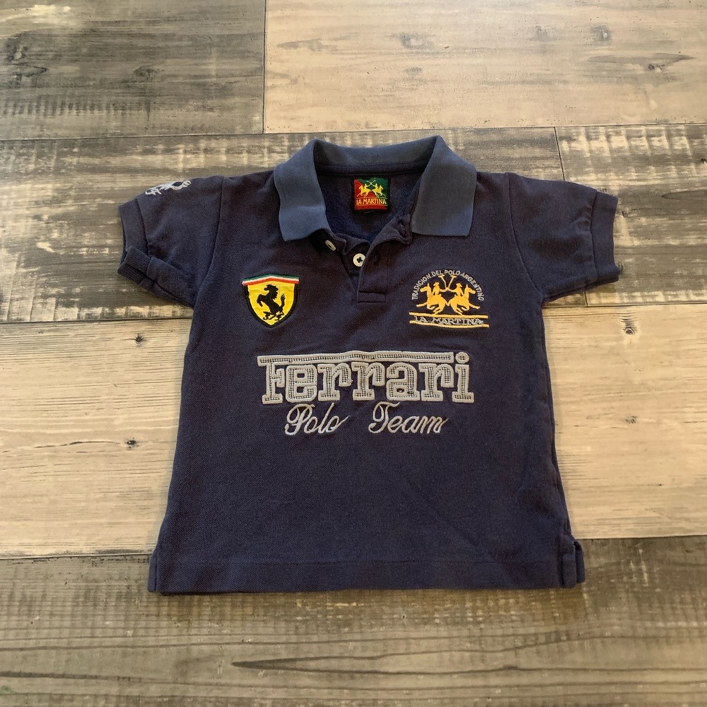 Ferrari Navy Polo Shirt with Crest Emblem and Sporty Design